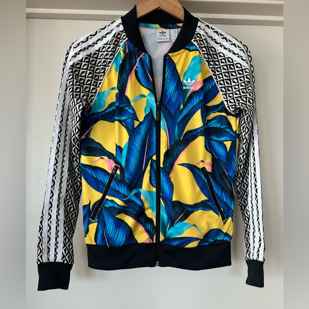 adidas Originals x Farm Rio Passinho Blue/Yellow Big Leaf Track Jacket. Size XS - Picture 6 of 16
